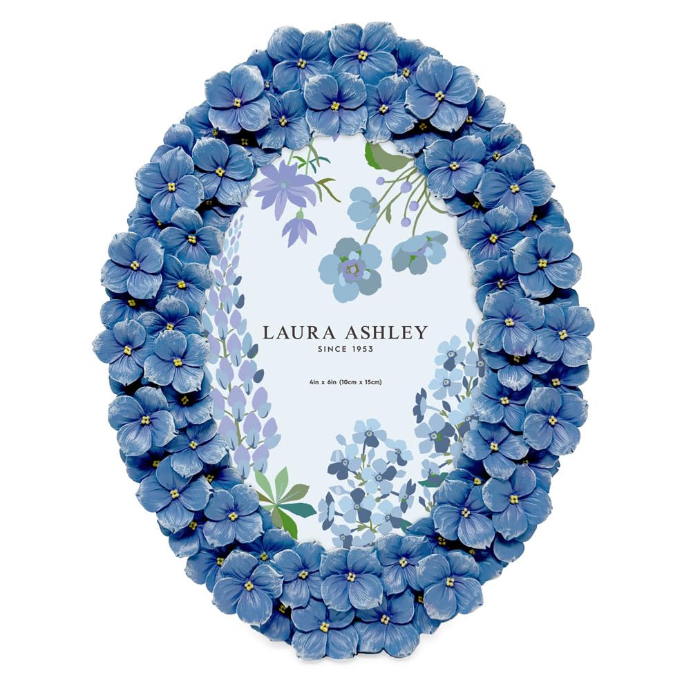 Laura Ashley textured resin oval frame closeup; elegant floral detail enriches any photo