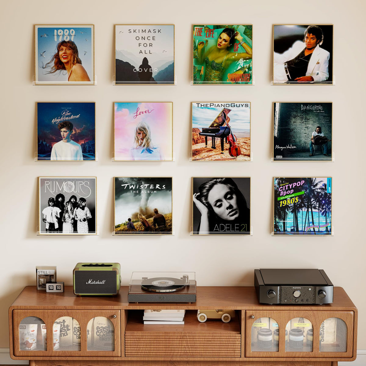 Laurensory clear acrylic wall shelf highlighting books and magazines