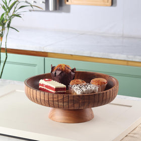 LAVAUK pedestal bowl with contrasting stand in natural finish