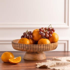LAVAUK acacia wood centerpiece bowl with fruit on kitchen counter