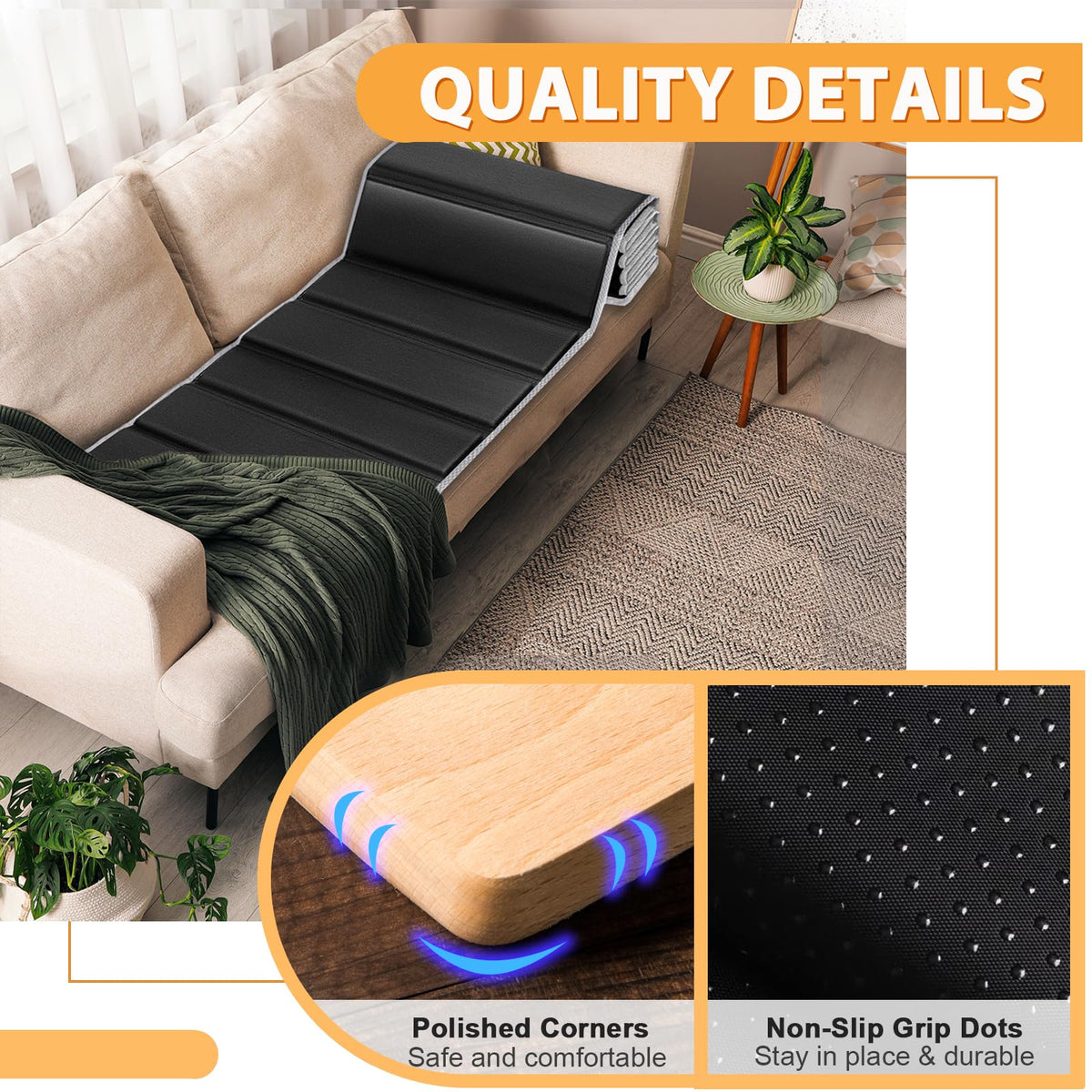 LAVEVE anti-slip Oxford fabric cover with silicone grip dots prevents sliding.