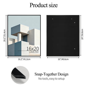 Lavezee 16x20 frame easy-snap assembly enables one-person hanging without tools