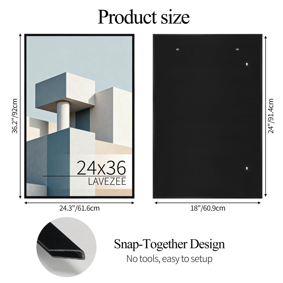 Lavezee 24x36 front view shows slim profile for modern decor.