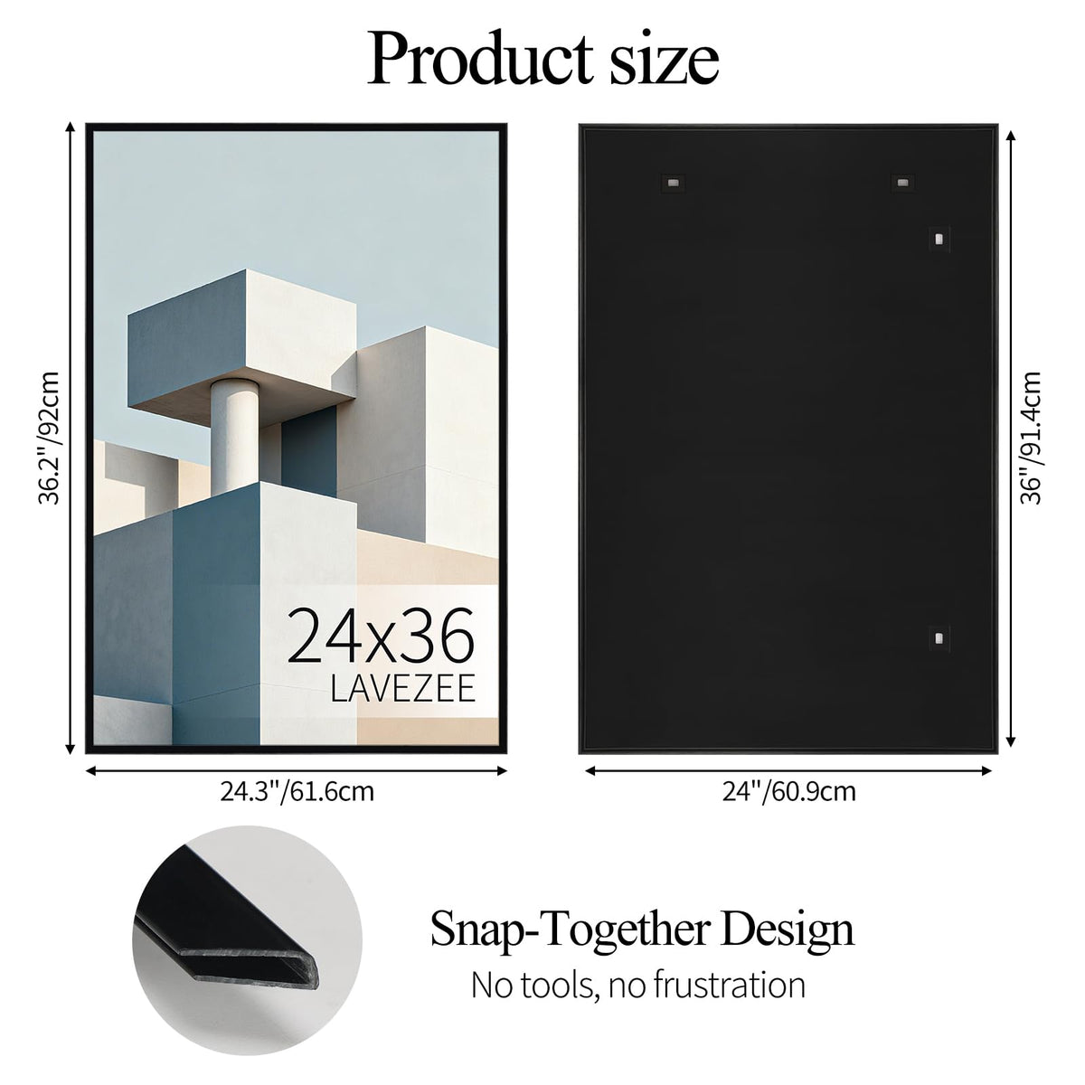 Lavezee 24x36 poster frame set arranged cohesively across walls.