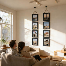 Open-back design allows quick photo swaps without removing the frame