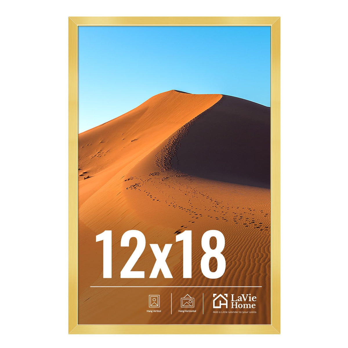 LaVie Home 12x18 gold frame with plexiglass front for a safe, clear wall display.