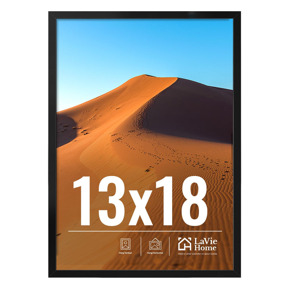 LaVie Home 13x18 black picture frame with HD plexiglass for safe wall display.