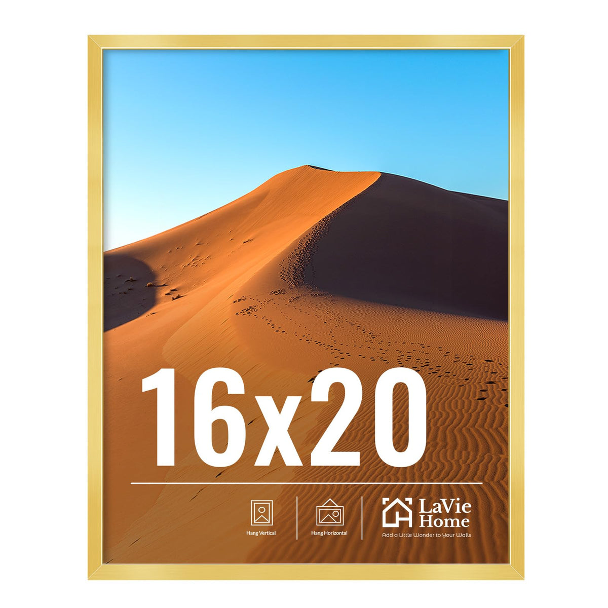 LaVie Home 16x20 gold frame for wall display adds elegant focal point to photos.