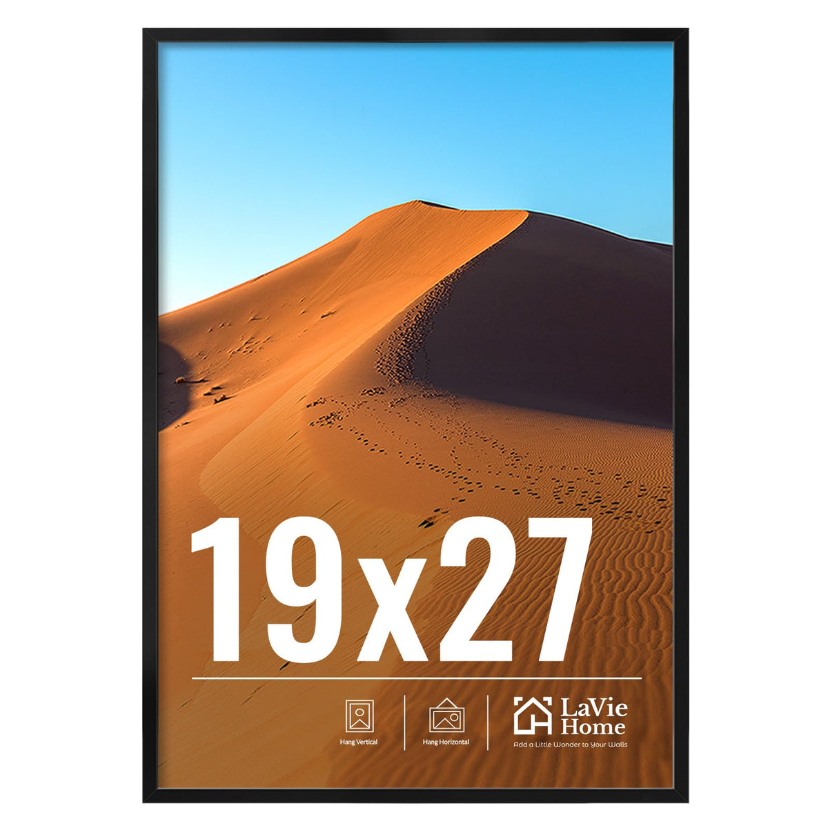 LaVie Home 19x27 frame mounted on wall with durable HD Plexiglas for safe display.