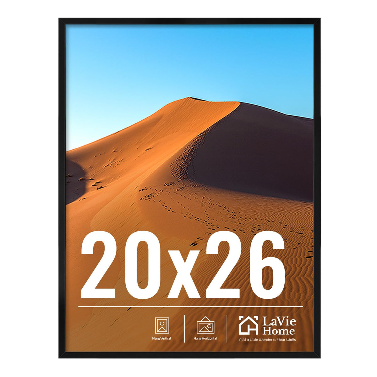 LaVie Home 20x26 picture frame front view, sleek black finish for a stylish wall display.