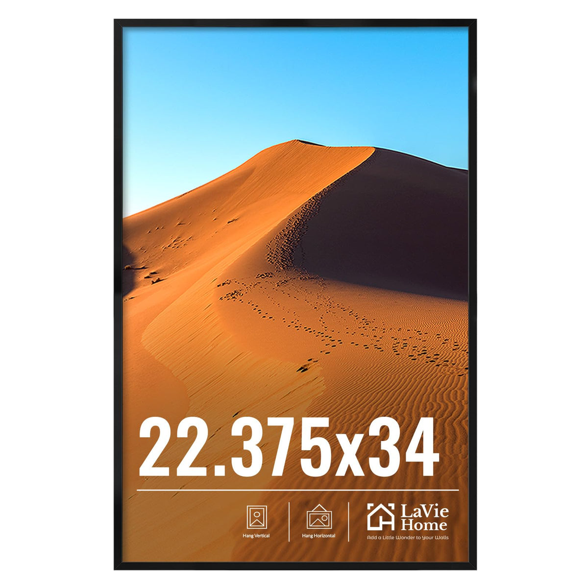 LaVie Home 22.375x34 frame on wall in vertical orientation for versatile display.