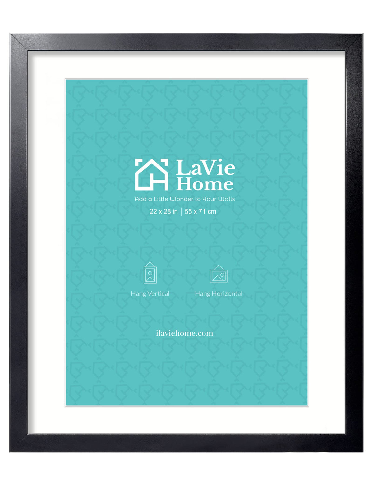 LaVie Home 22x28 black poster frame front view highlights durable MDF framing for long lasting display.