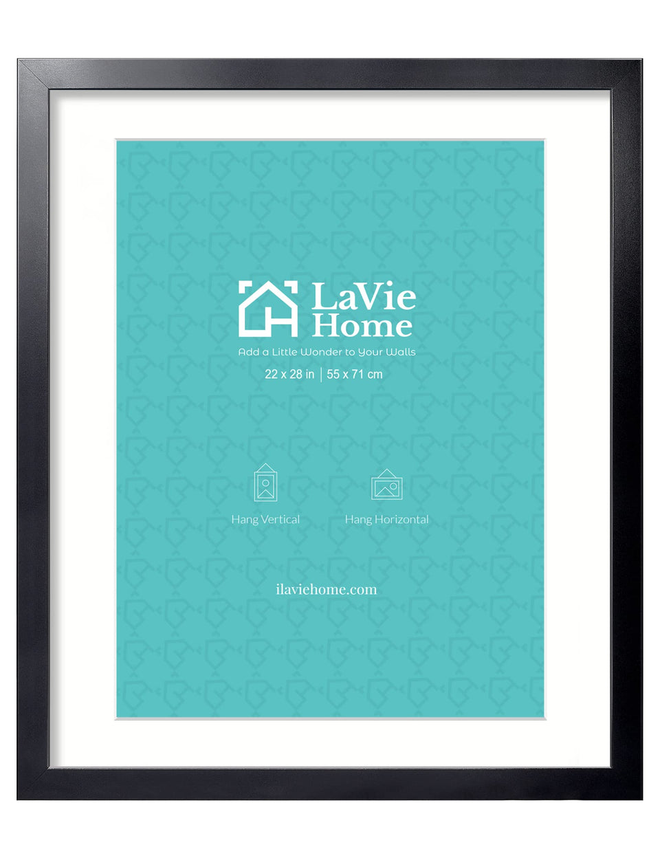 LaVie Home 22x28 black poster frame front view highlights durable MDF framing for long lasting display.