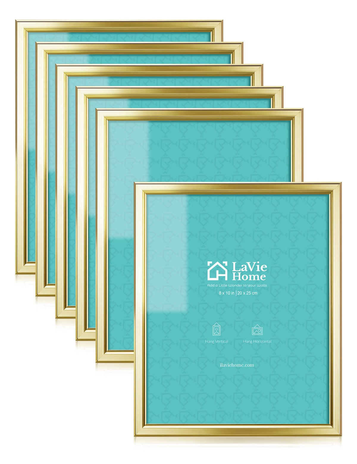 LaVie Home 8x10 gold frame front view, clear glass for wall or tabletop display.