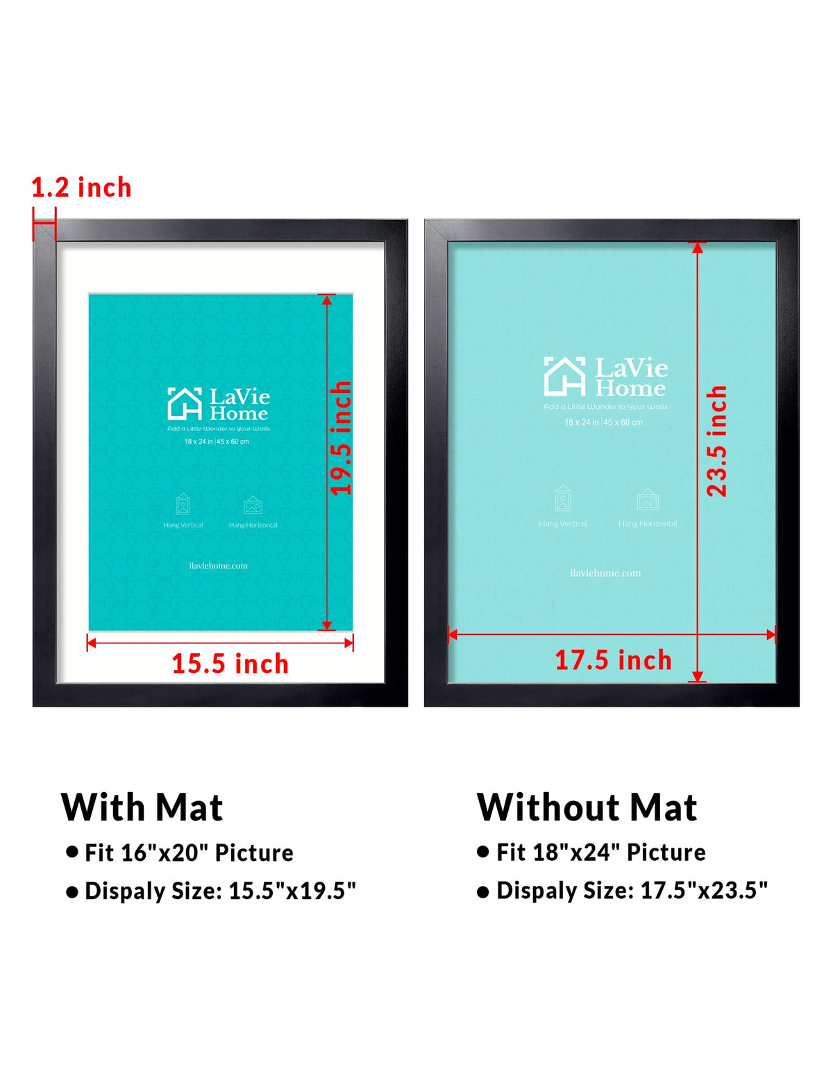 LaVie Home easy-hang hooks demonstrate quick portrait or landscape setup.