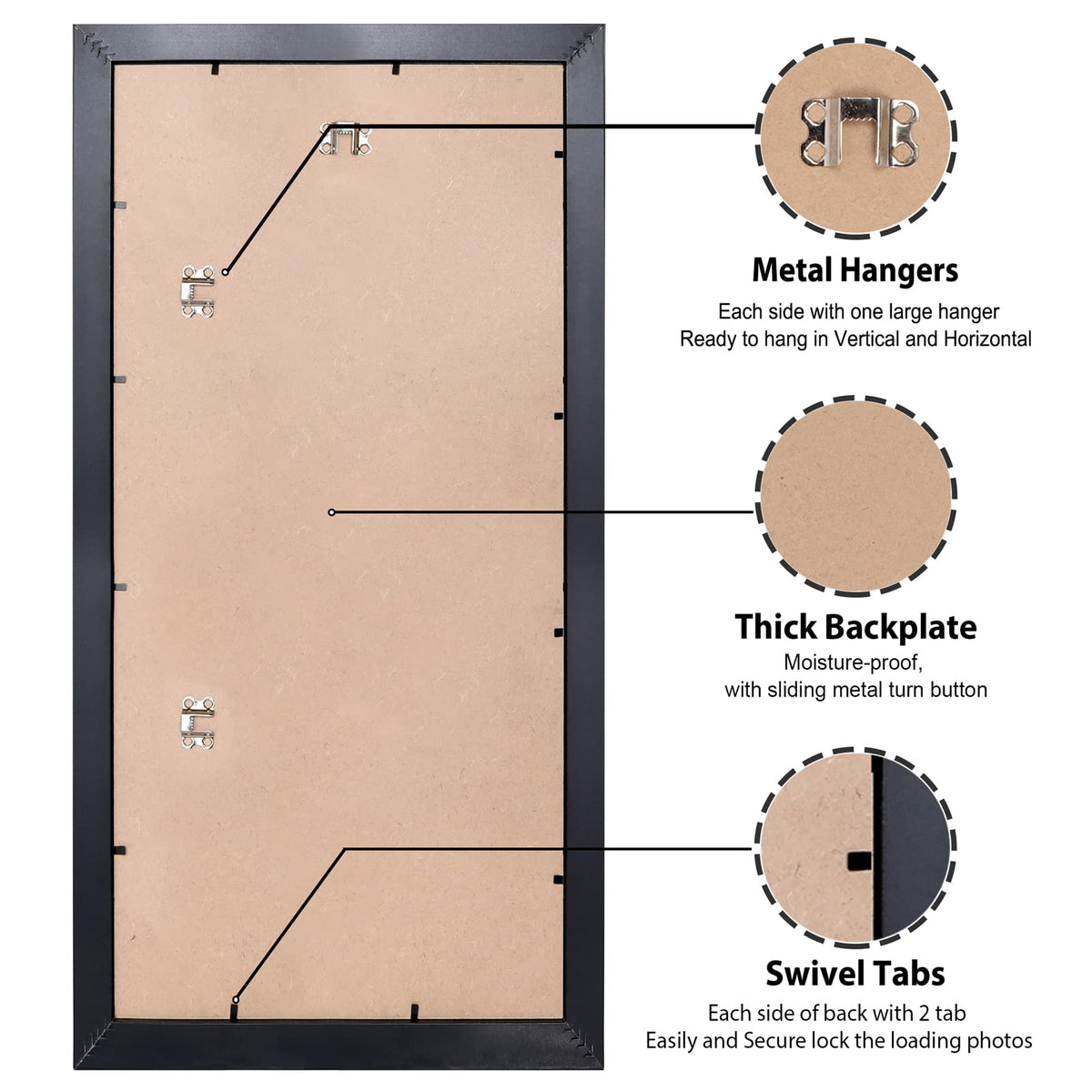 LaVie Home frame installs easily with hooks for portrait or landscape layouts.