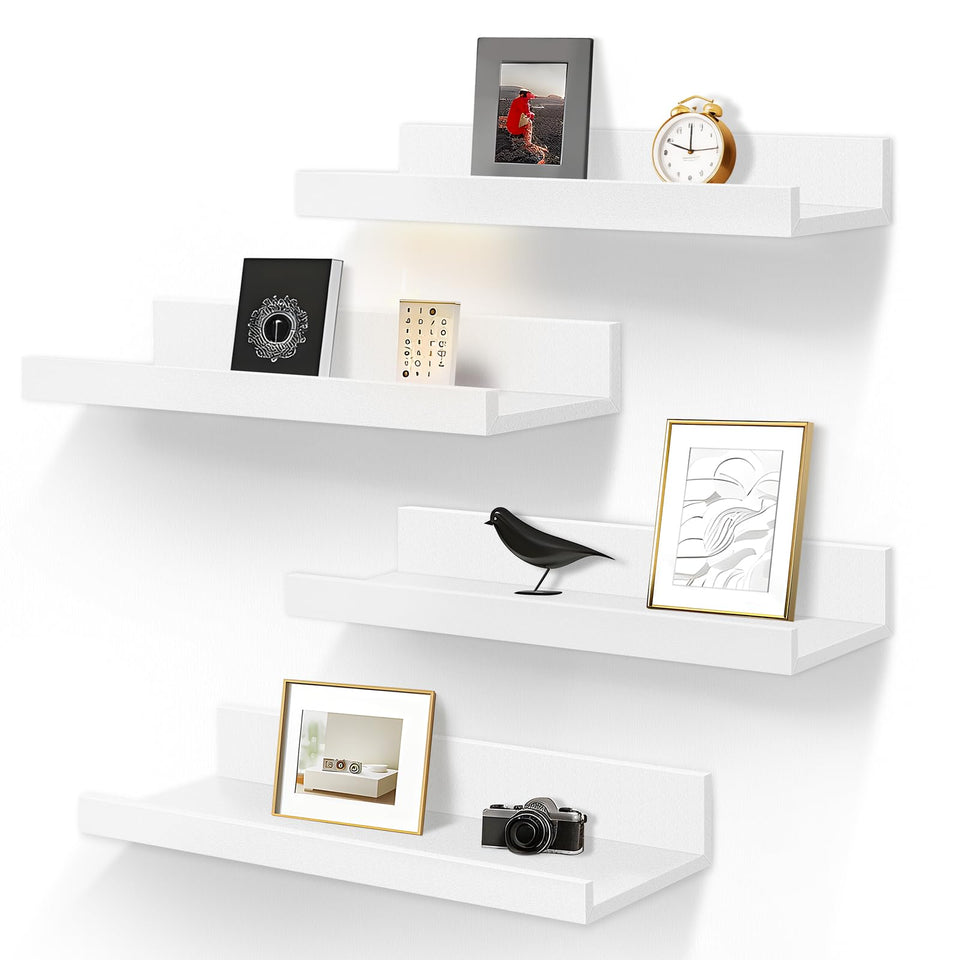 LaVie Home 4-pack floating shelves mounted on wall for organized display.
