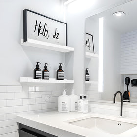 LaVie Home raised-edge shelf detail helps prevent items from slipping.