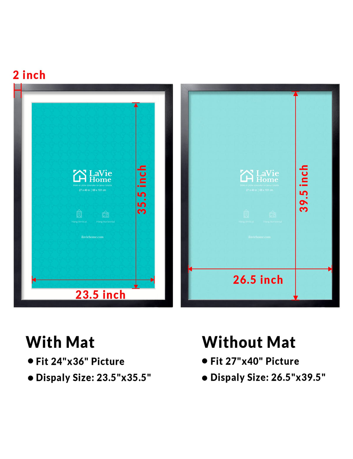 LaViE Home 24x36 frame shown with mat for elegant photos.
