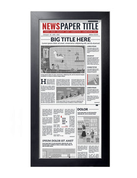 LaVie Home newspaper frame 11x22 front view in black, elegant display option