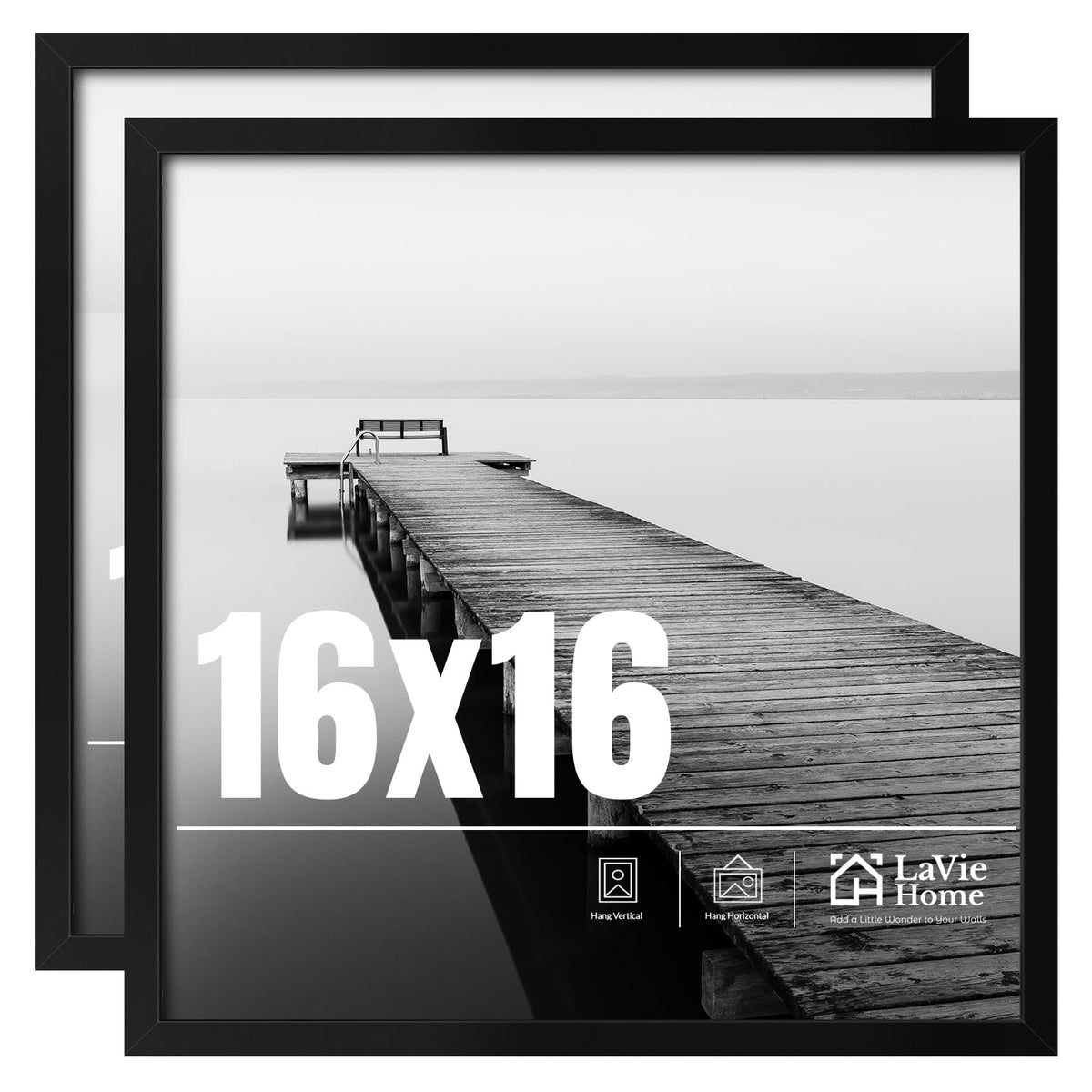 LaVie Home 16x16 frame front view shows sleek black design for versatile display.