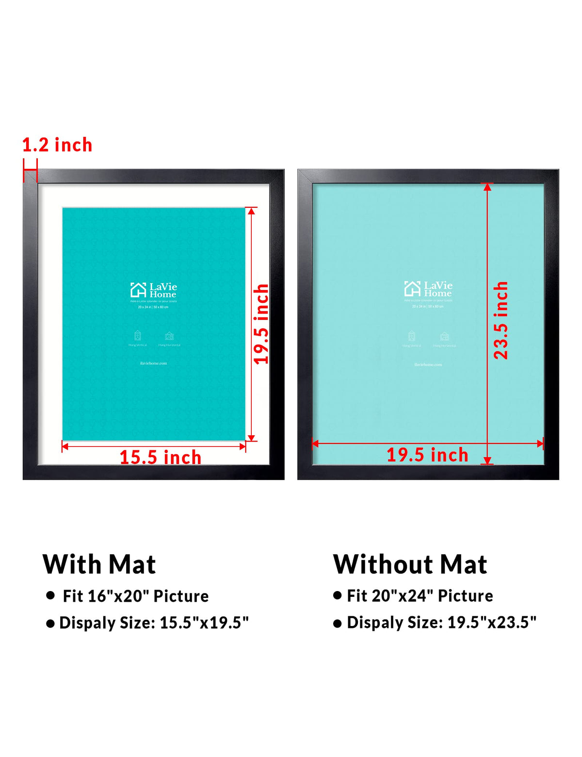 LaVie Home frame hanging hooks support portrait or landscape layouts.