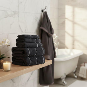Lavish Home 6-Piece Black Towel Set border detail close-up, decorative beading