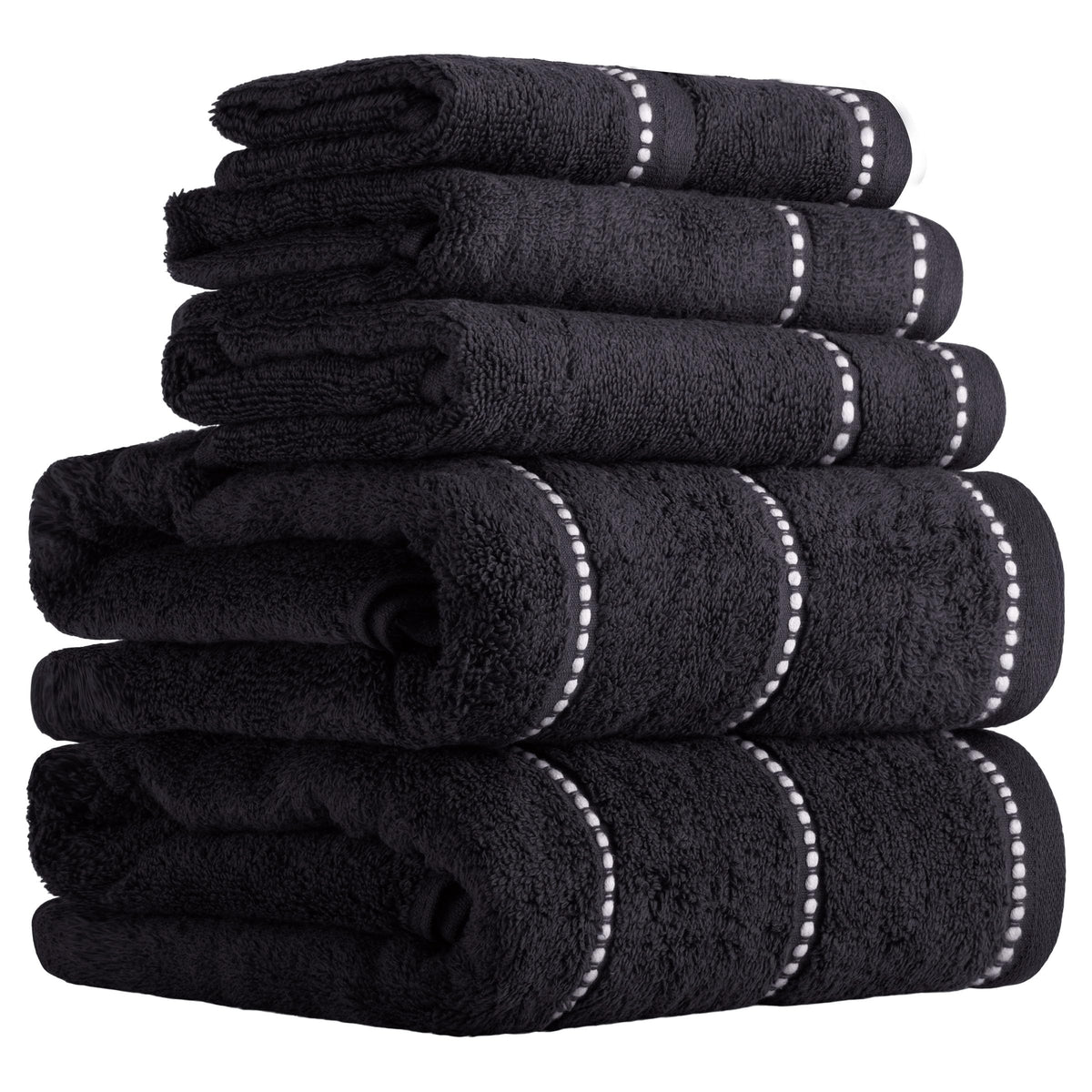 Lavish Home 6-Piece Black Towel Set in full view, plush and ready for daily use