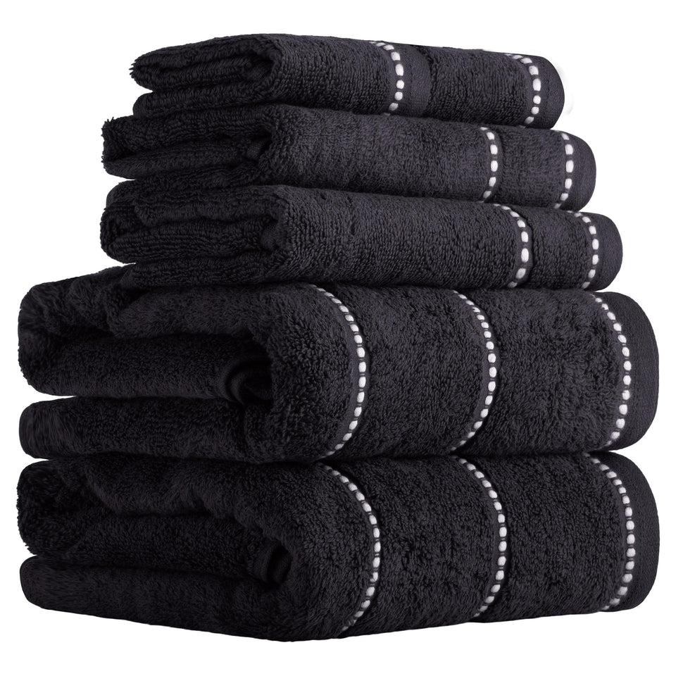 Lavish Home 6-Piece Black Towel Set in full view, plush and ready for daily use
