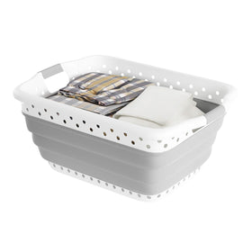 Lavish Home collapsible basket with gray finish shown folded for storage reference.