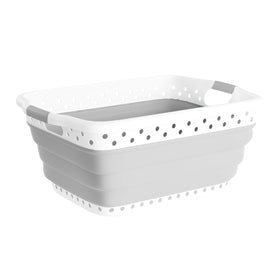Lavish Home collapsible laundry basket gray shown open for easy transport.