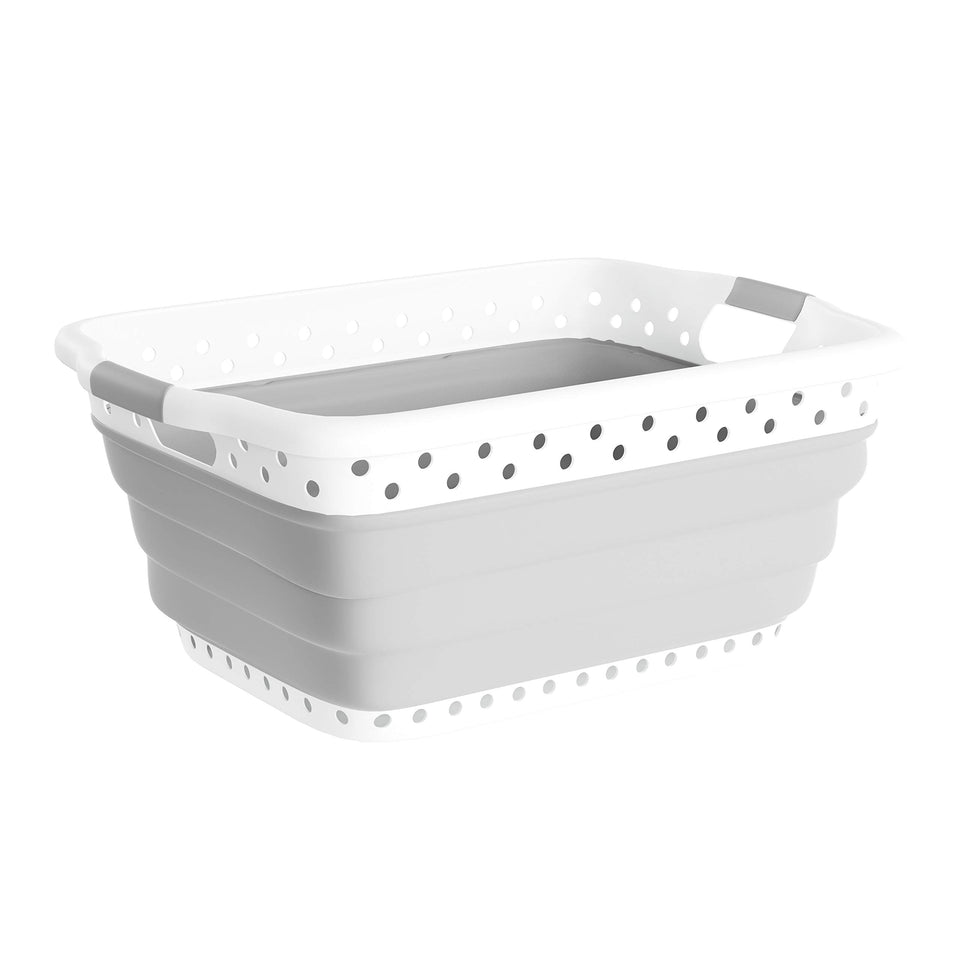 Lavish Home collapsible laundry basket gray shown open for easy transport.