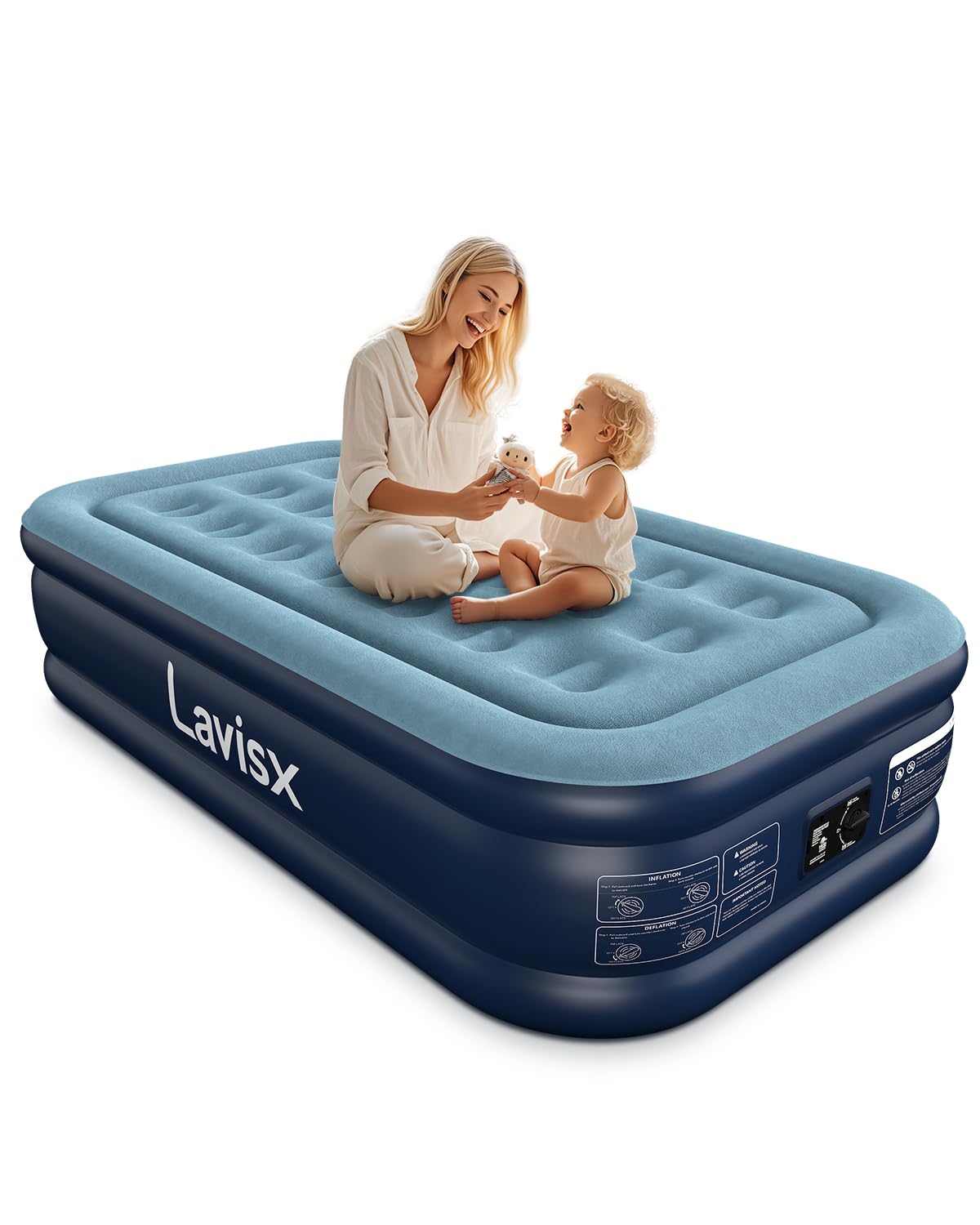 Lavisx twin 16-inch raised air mattress with built-in pump for quick guest setup