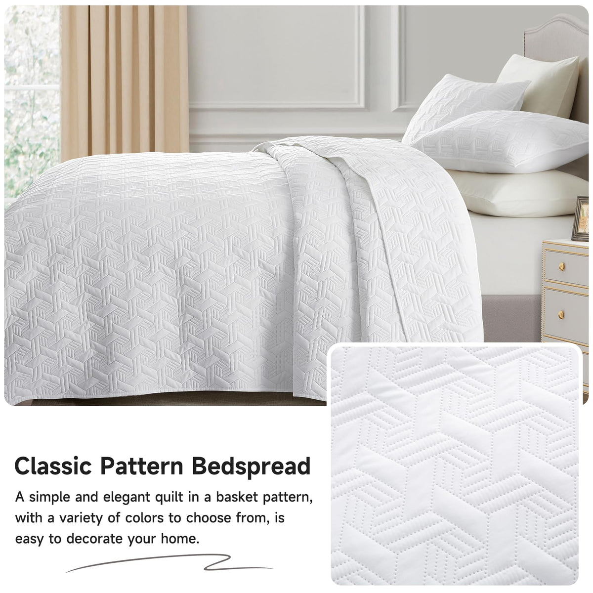 Lavsiry basket-pattern quilt with simple, elegant texture for any decor.