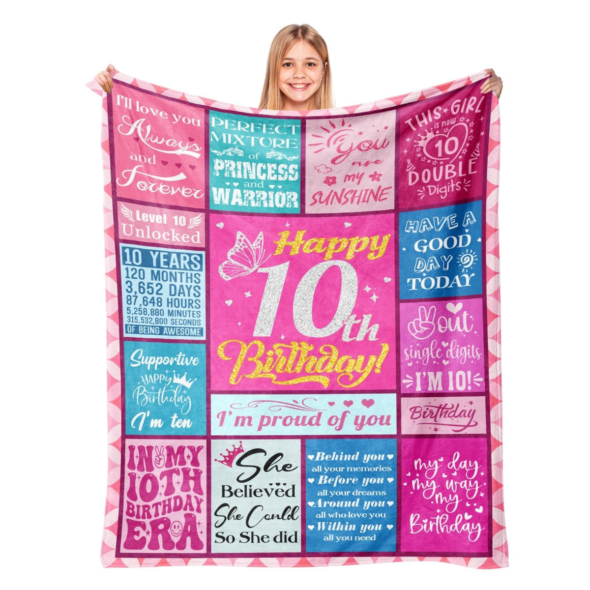 Lavua 10-year-old birthday blanket folded, showcasing soft-touch fabric perfect for gifting.