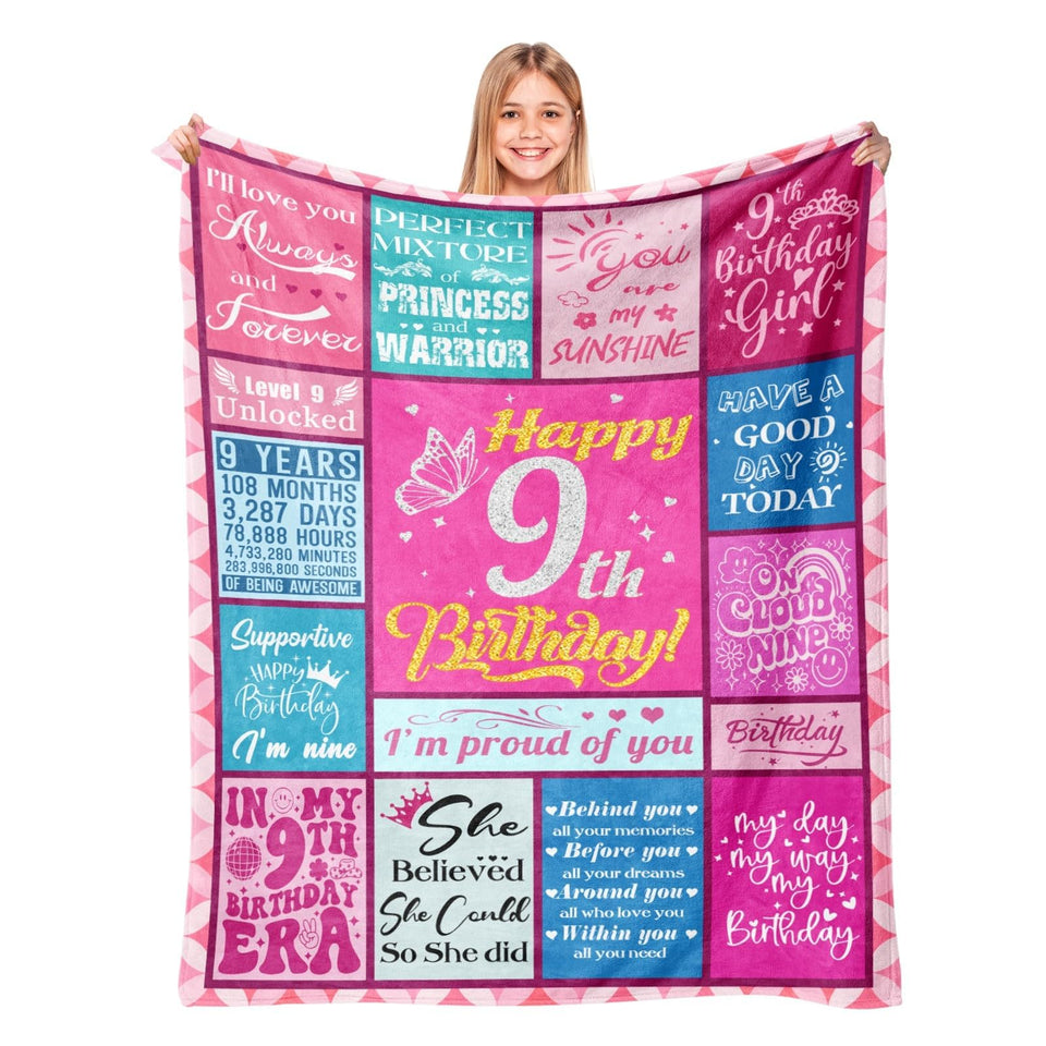 Lavua 9-year-old birthday blanket unfolded on a bed, cozy warmth for celebrations