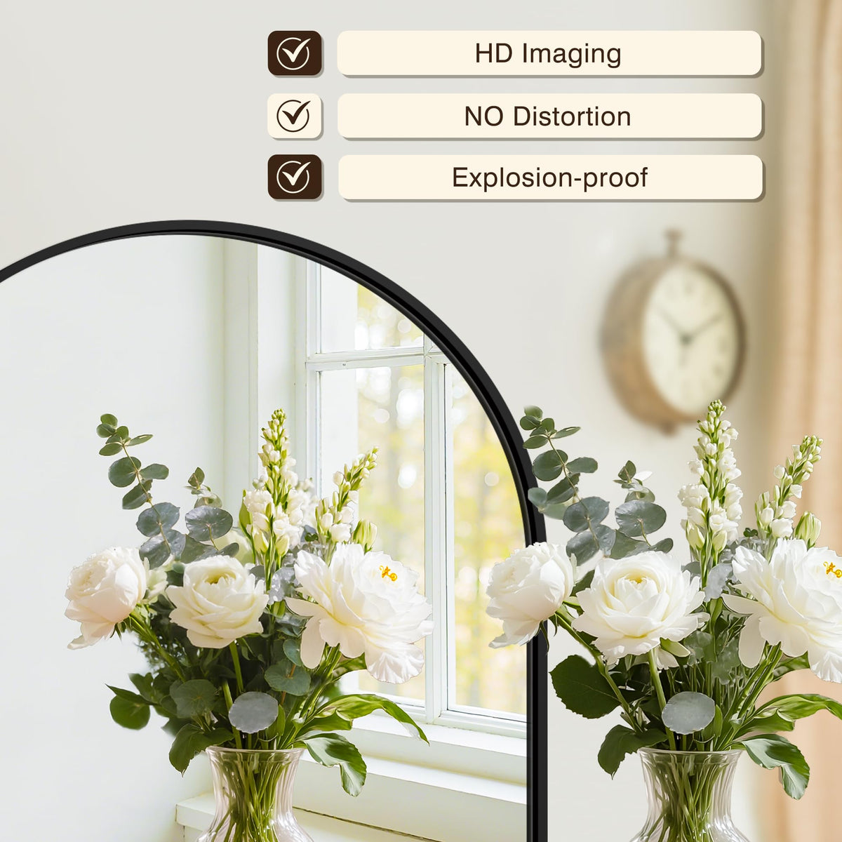 LAWADA vanity mirror with arched metal frame enhances bathroom style and durability