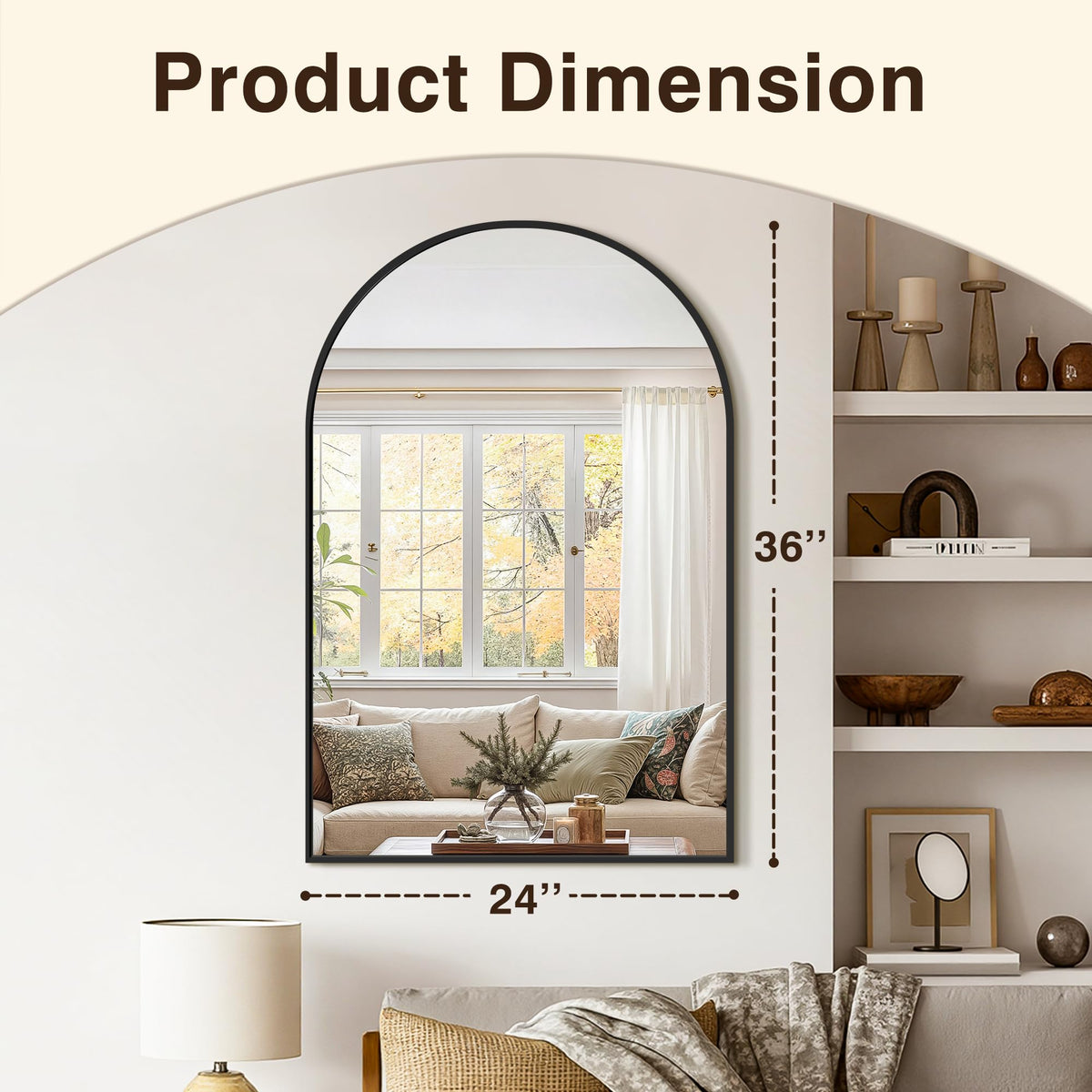 LAWADA wall mirror with arched design adds space and elegance to any room
