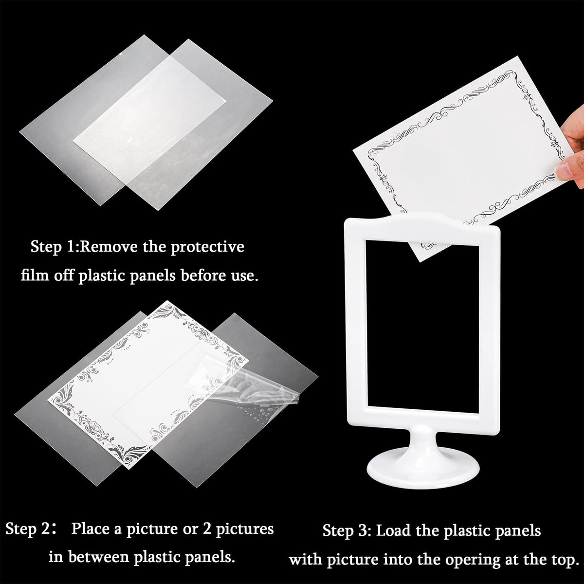Lawei white pedestal frame, two-sided, with inserts for 4x6 photos.