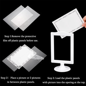 Lawei white pedestal frame, two-sided, with inserts for 4x6 photos.