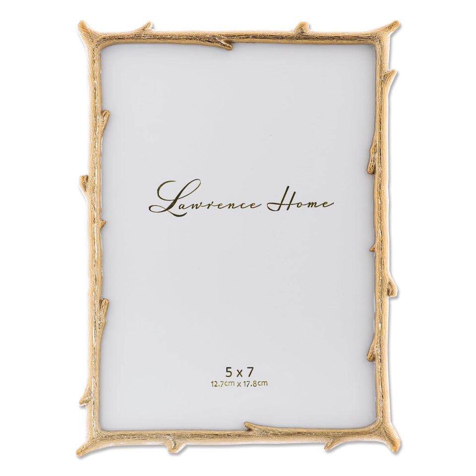 Lawrence Frames 712557 gold branch frame, front view, enhances 5x7 photos with elegant display