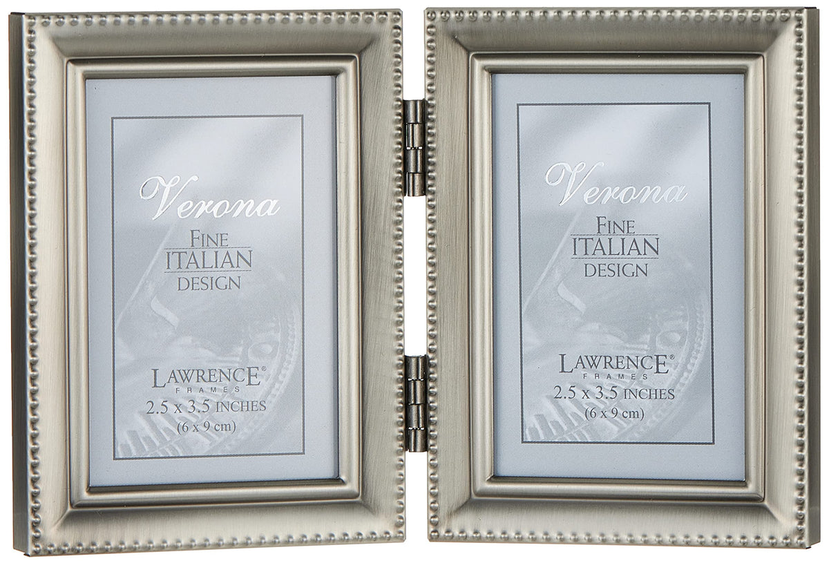 Lawrence Frames bead border design 2.5x3.5 double pewter frame highlighting classic elegance for two photos.