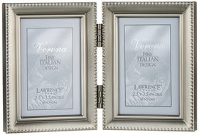 Lawrence Frames bead border design 2.5x3.5 double pewter frame highlighting classic elegance for two photos.