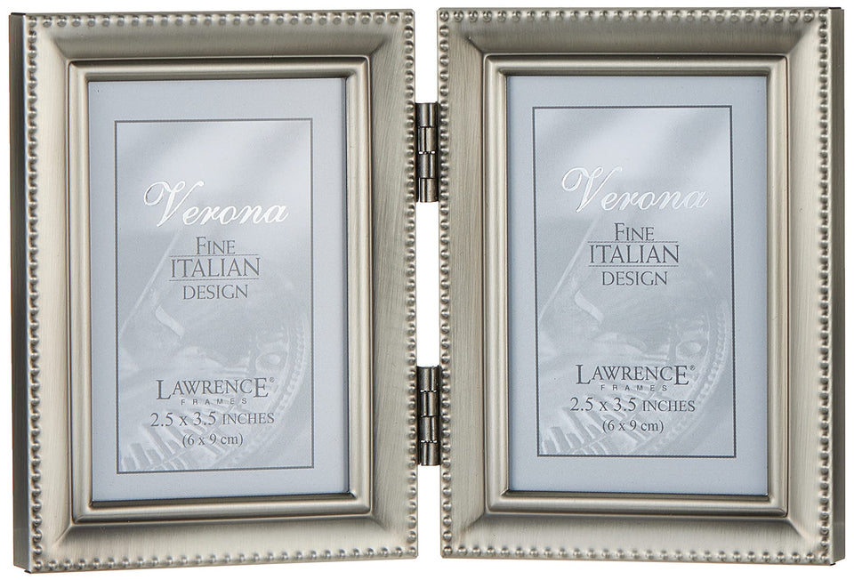 Lawrence Frames bead border design 2.5x3.5 double pewter frame highlighting classic elegance for two photos.