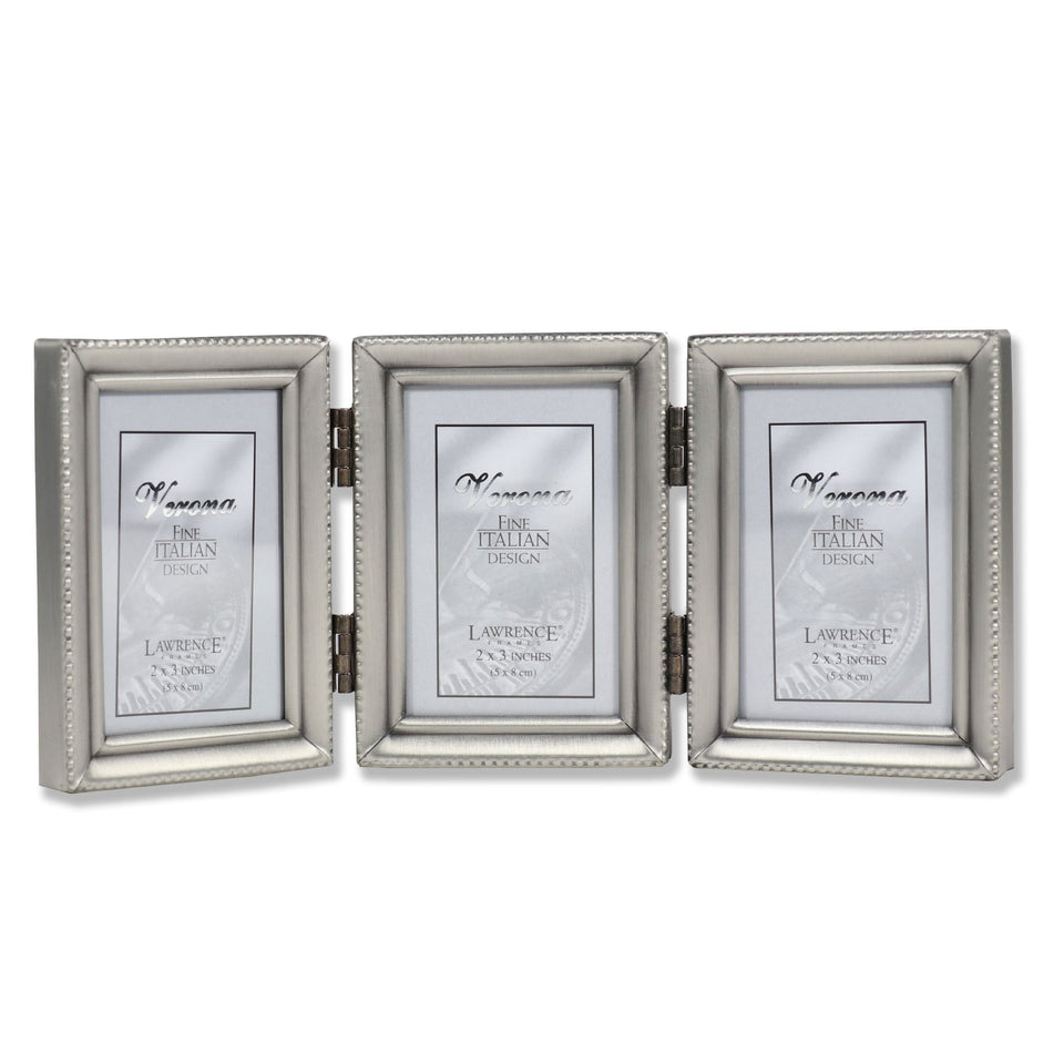 Lawrence Frames bead-border triple frame in pewter holds three 2x3 photos beautifully