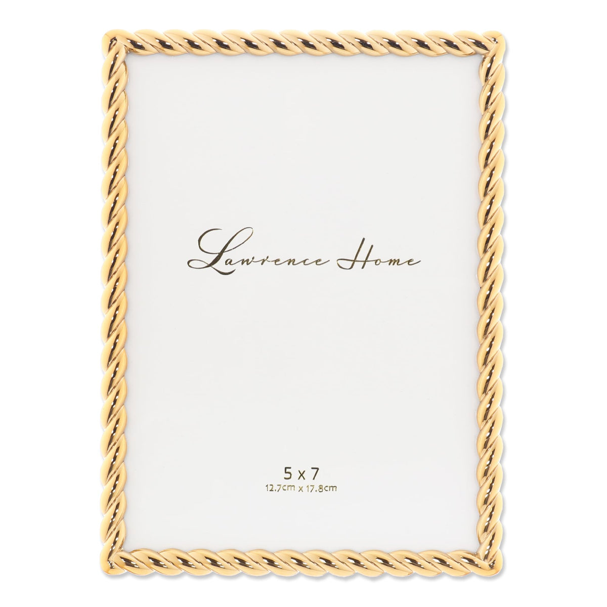 Lawrence Frames rope design frame 5x7 gold, ideal for tabletop display.