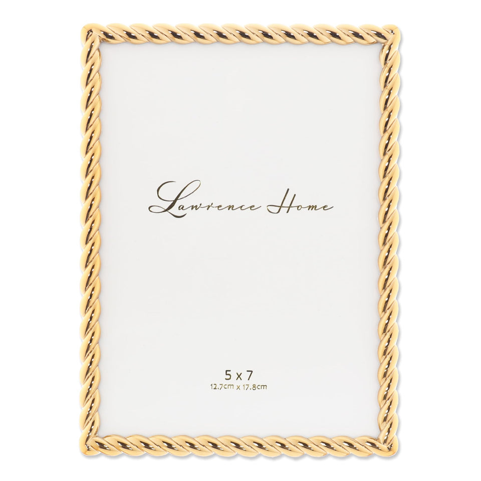 Lawrence Frames rope design frame 5x7 gold, ideal for tabletop display.