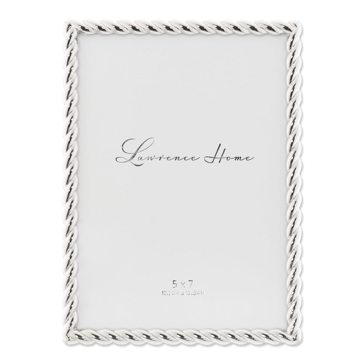 Lawrence Frames rope design frame 5x7 silver, front view, elegant display for photos