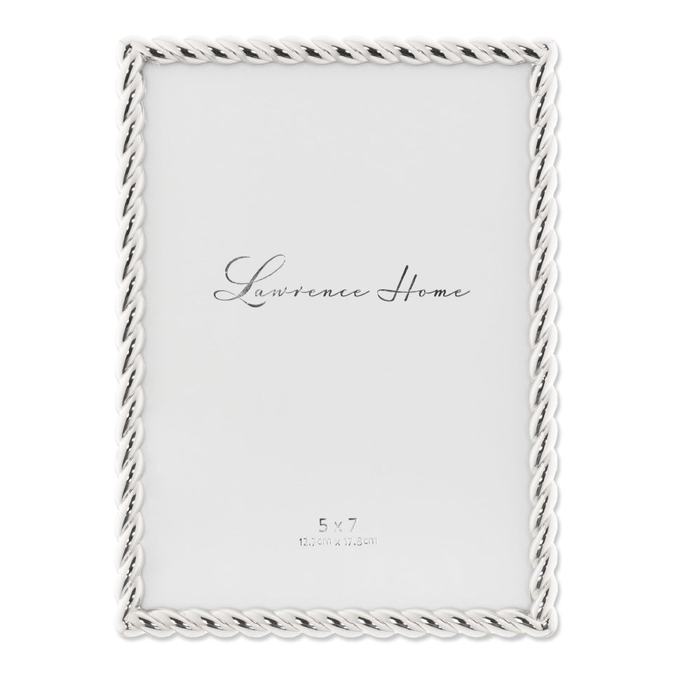 Lawrence Frames rope design frame 5x7 silver, front view, elegant display for photos