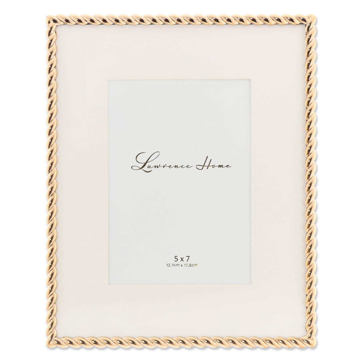 Lawrence Frames rope design gold frame holding an 8x10 photo, ideal for elegant display.